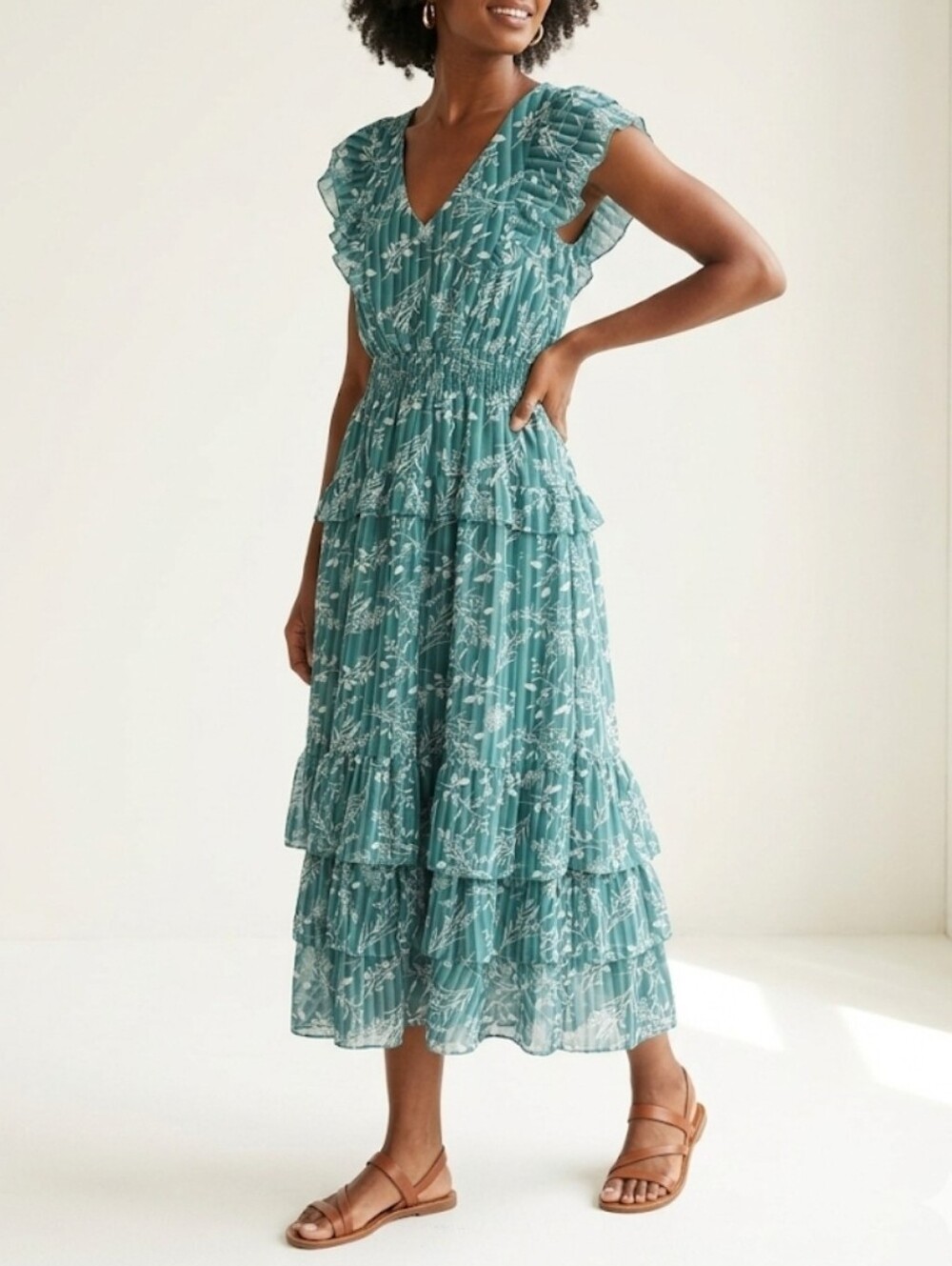 J. Gee Green Floral Tiered Maxi Dress